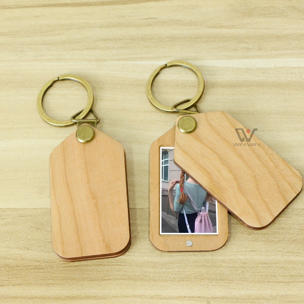 Blank Square Shaped Wood Photo Keychain Custom Logo Wood Keychains For Gift Lovers And Family
