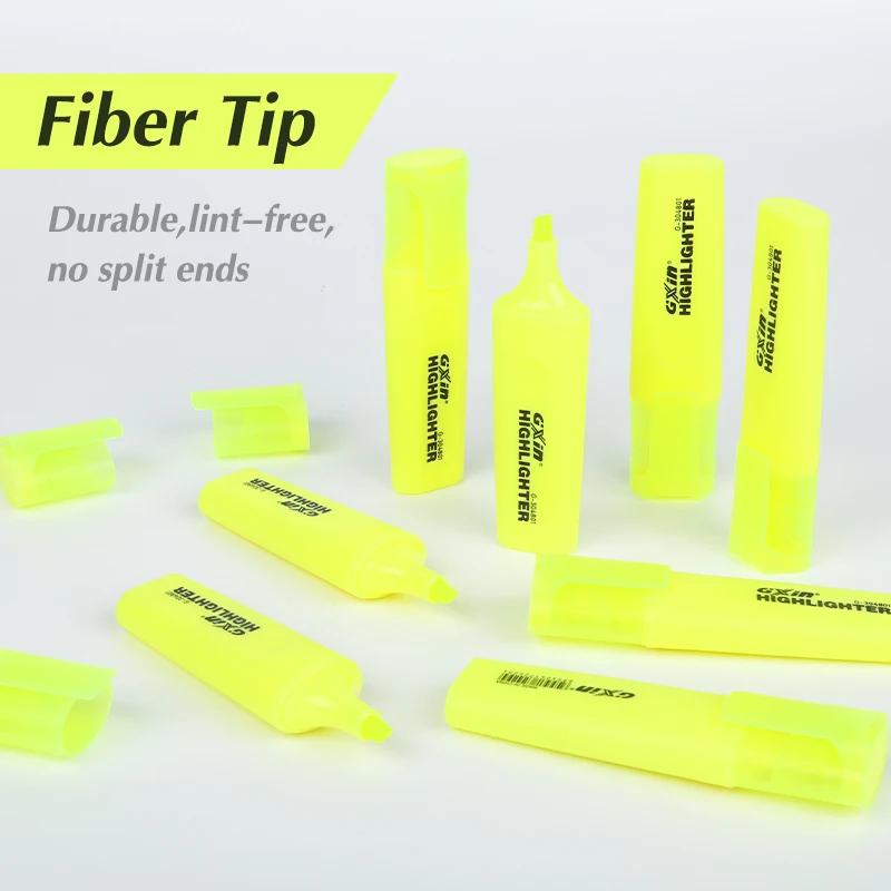 Gxin G-304801 yellow color 12pcs/set highlighters custom fluorescent pen water based school students highlighter marker pen