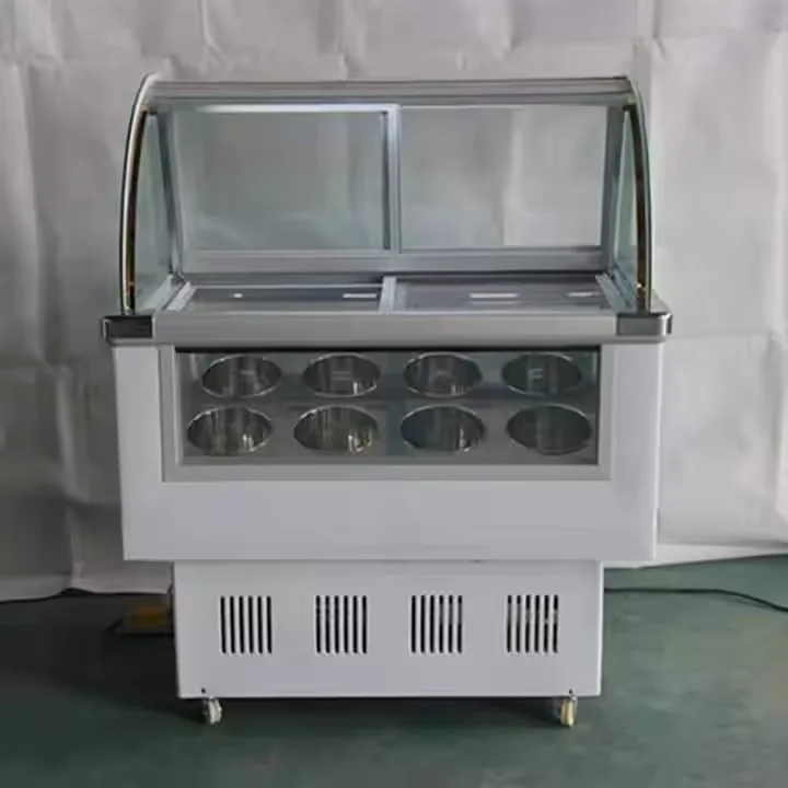 High Performance Commercial Ice Cream Display Freezer Fridges Gelato Ice Cream Display Showcase Round And Square Barrel