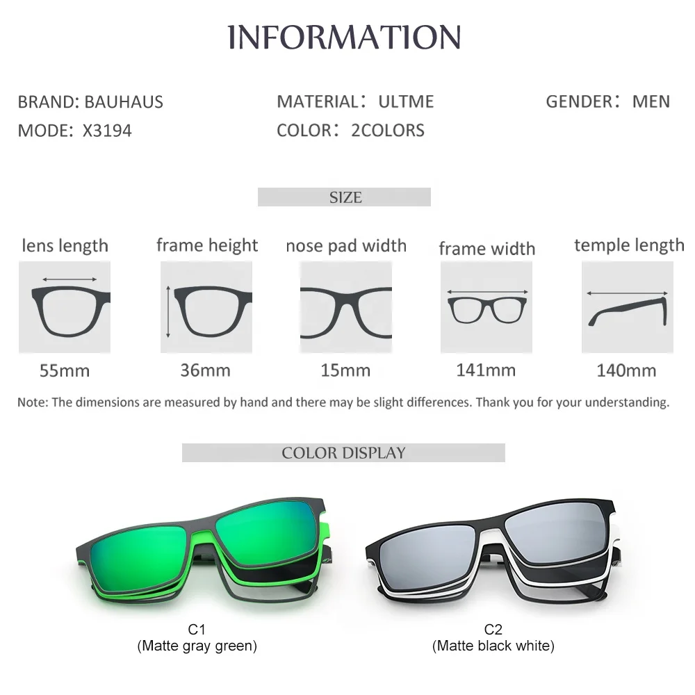X3194 Zhengda Latest Design New Mirrored Polarized Ultem Magnetic Clip on Sunglasses