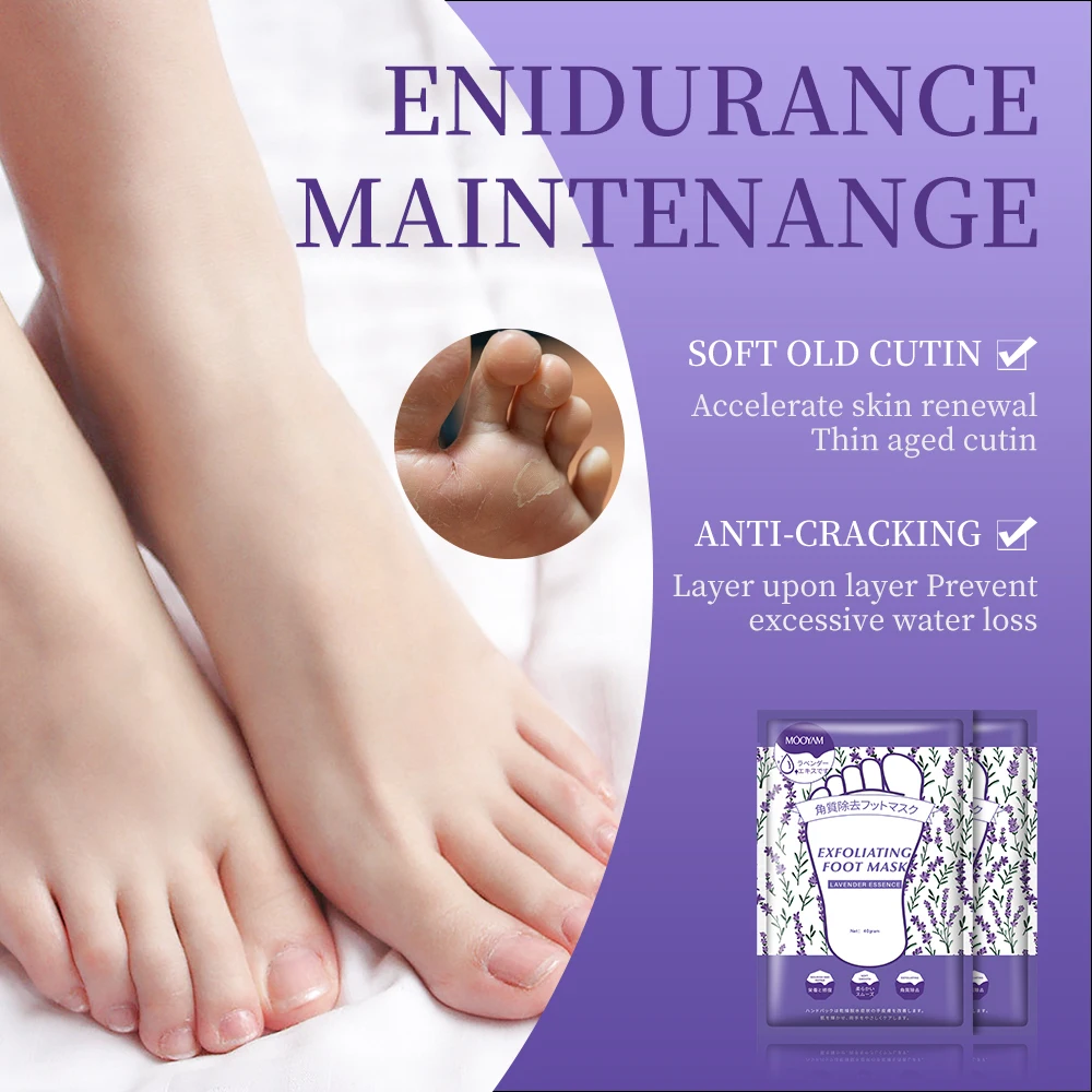 OEM Foot Skin Care Sheet Mask Socks Exfoliating Peel Cracked Heels Dry Dead Hydrating Moisturising Lavender Foot Mask