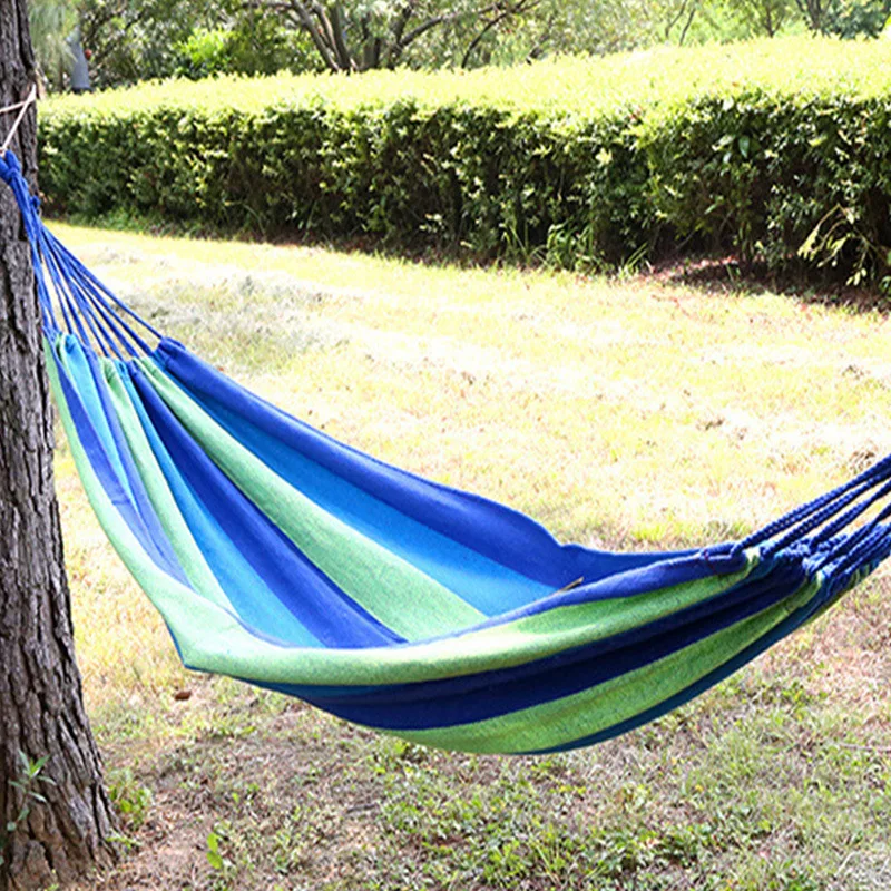 Family using thick canvas comfortable outdoor camping hammock multipurpose outing equipment provide clearance service