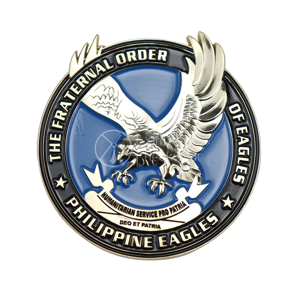 Specially Made Blue Gold Motorcycle OEM Emblem Sticker Alloy Metal Fraternal Order of Eagles 3D Logo Custom Car Badges