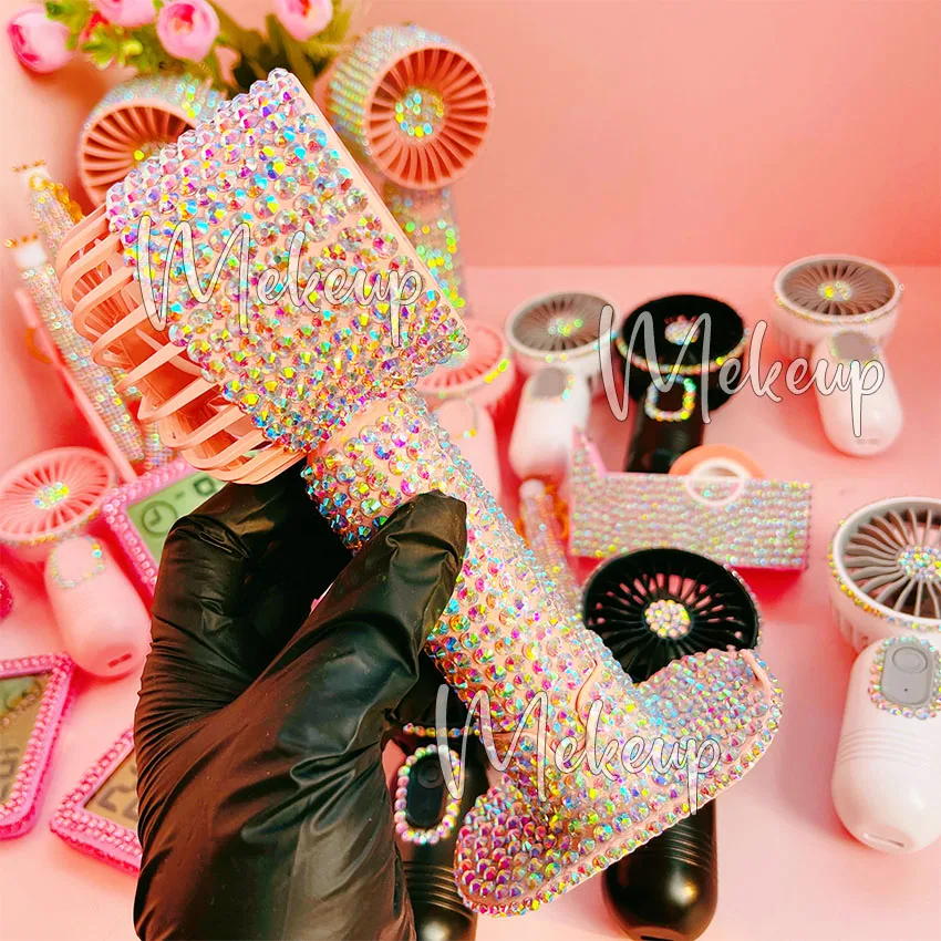 Mini Air Blower Dryer USB Rechargeable Lash Fans Diamond Eyelash Fan Dryer/Pink White Diamond air Condition Fan for Eyelashesv