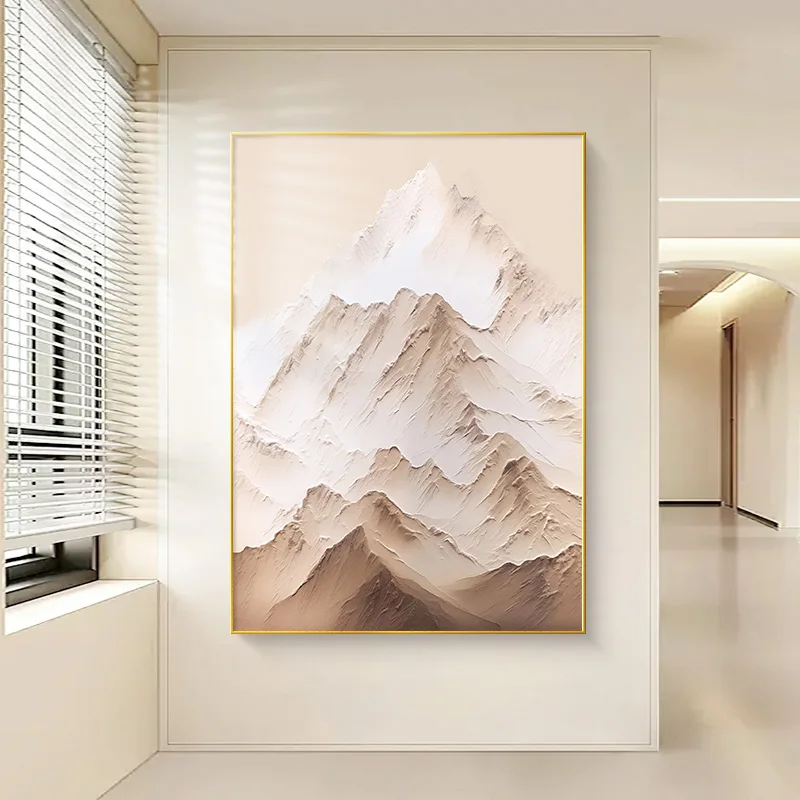 Minimalist art style snow mountain with frame thick texture bedroom hotel decorative painting