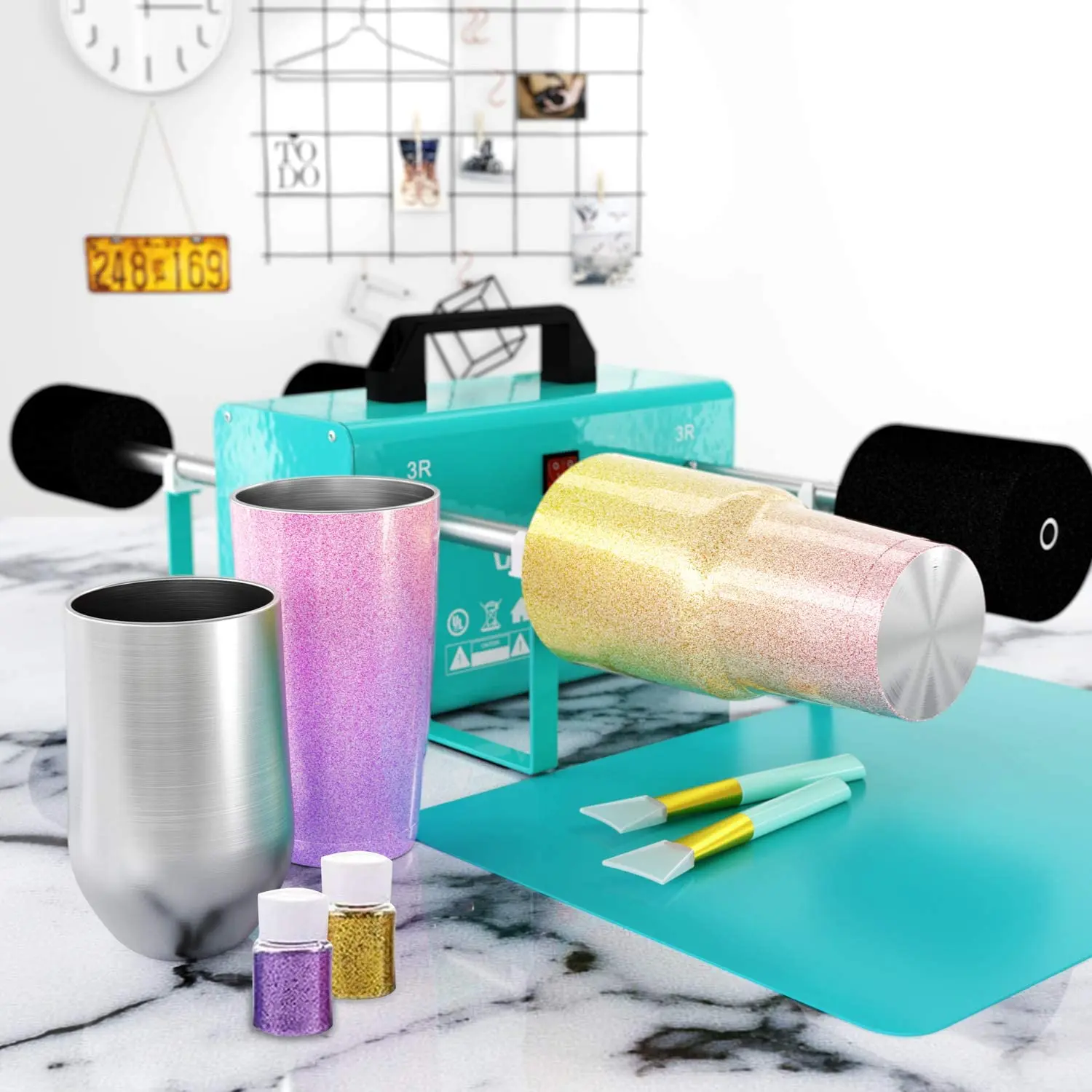 4 Arms Cup Spinner Machine Kit for Crafts Epoxy Tumbler Electric Cuptisserie Tumbler Turner Pink Color