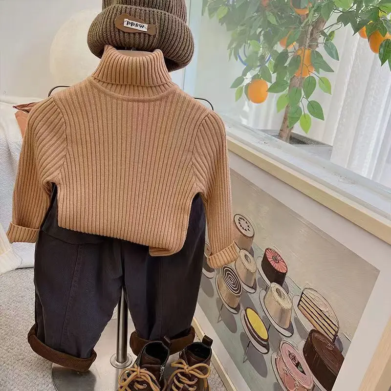 1-6 Years Old Girls Winter Turtleneck Sweater Clothes 2023 Autumn Boys Children Clothing Pullover Knitted Solid Kids Sweaters