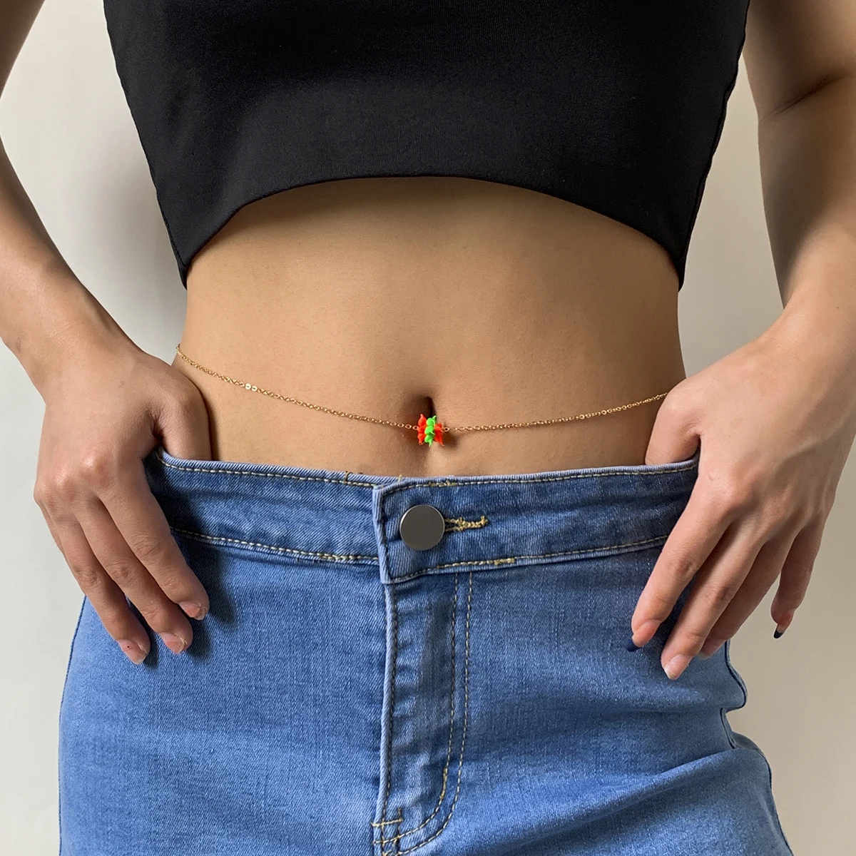  SHIXIN New Arrival Red Green Soft Pottery Beaded Waist Chain Cute Clay Link Belly Handmade Body Jewelry