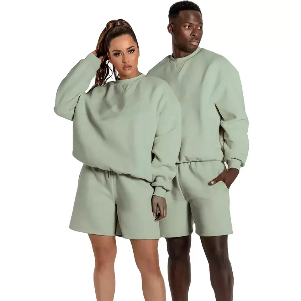 TT420 Custom logo sportswear short sweat suits mens sweatshirts and shorts sweatshirt short sets for men