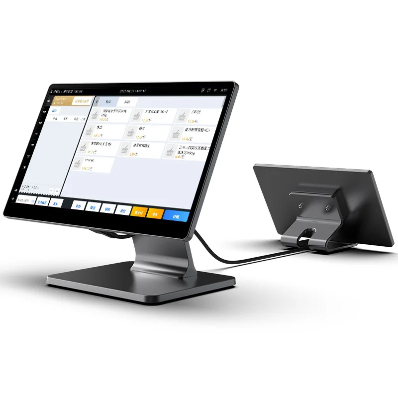 Metal ultra-thin display Dual Touch Screen Terminal Self Service Desktop Point Of Sale All In One System Self Ordering  POS