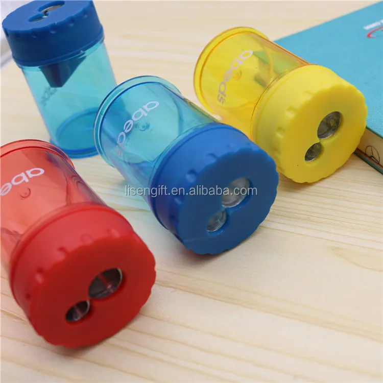 wholesale transparent plastic double hole funny pencil sharpener with custom logo (1600349026424)