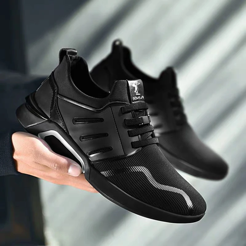 Черные дышащие мужские модные кроссовки от производителя, брендовая уличная спортивная повседневная обувь