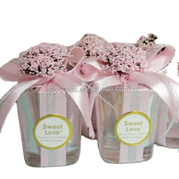 Wedding Return Gift Light Pink Babysbreath Light Pink Butterfly Knot Ribbon Glass Wedding Candy Box