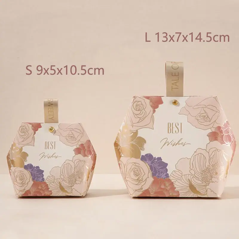 Best Wishes Paper Gift Bag with Handles Flower Gift Box Wedding Favor Present Boxes Packaging Thank You Bags Small Candy Box