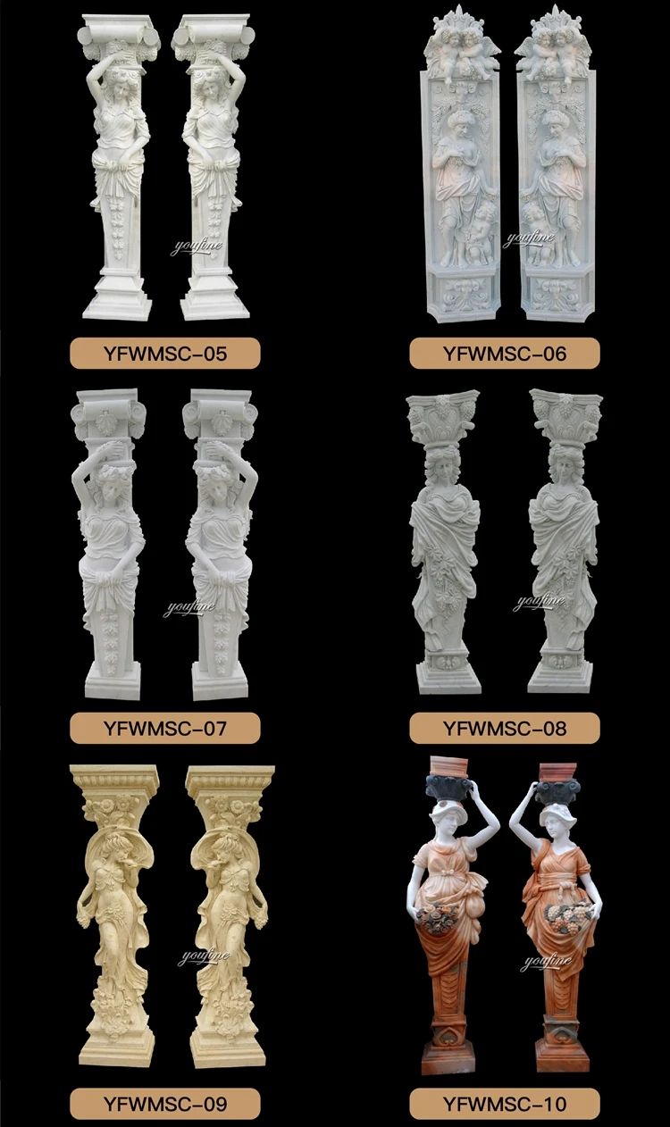 Detailed Carving Natural Stone Square Pillar Design