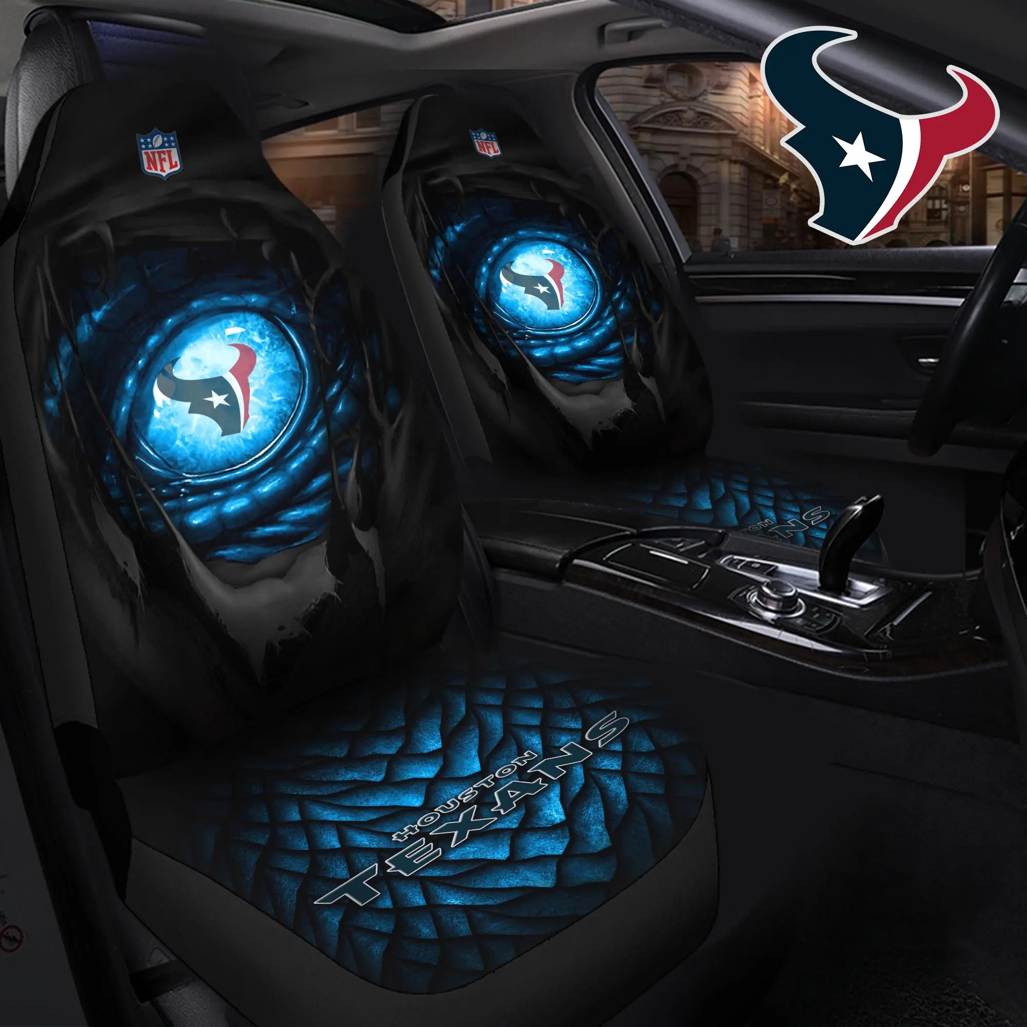 Чехлы для автомобильных сидений NFL Texans, оптовая продажа, Прямая продажа с завода, универсальные чехлы для автомобильных сидений с принтом логотипа команды на заказ, Набор чехлов для автомобильных сидений