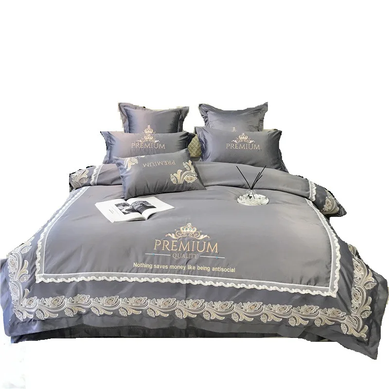 Drop Shipping bed sheet manufacturers luxury satin jacquard embroidery bedding sets 100% cotton