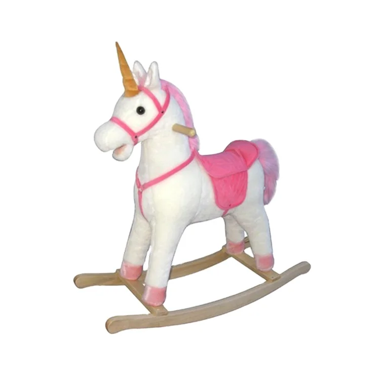 ICTI audit New fashion white color plush rocking horse FL090-uni2, ride on horse for baby
