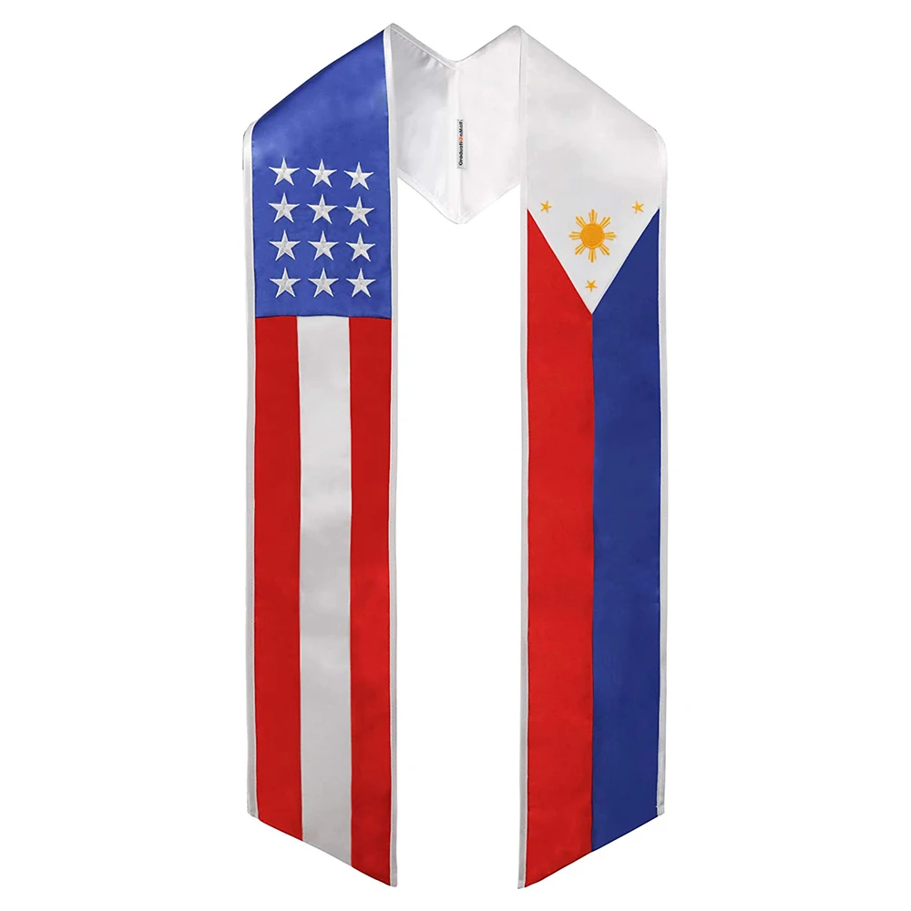 New Cheap Printing USA and Peru Flag Pattern Two Flag Graduation Sash Stole Satin Scarf For Graduate Gift