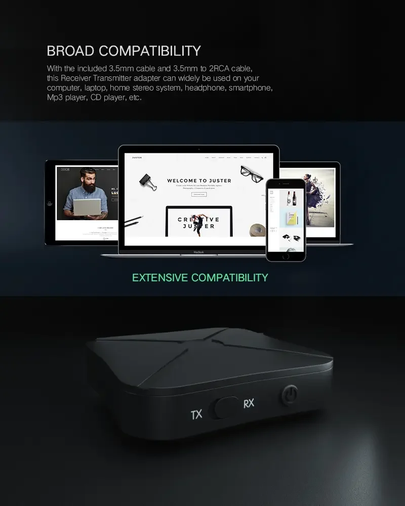 HG BT5.0 Bluetooth Receiver Transmitter Low Latency 3.5mm AUX 2 In 1 Wireless Audio Adapter for Car