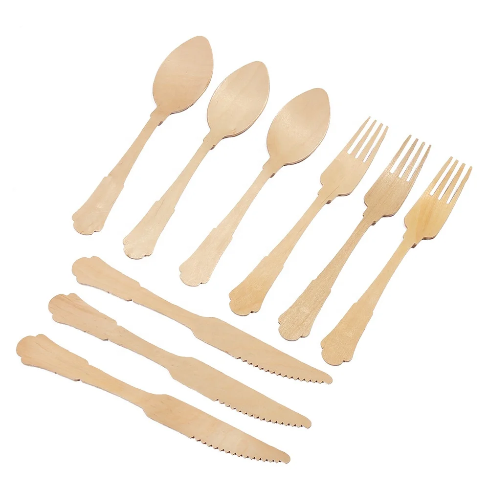 Biodegradable Disposable Wooden Flatware Fork Knife Biodegradable Bamboo Cutlery Travel Tableware Set