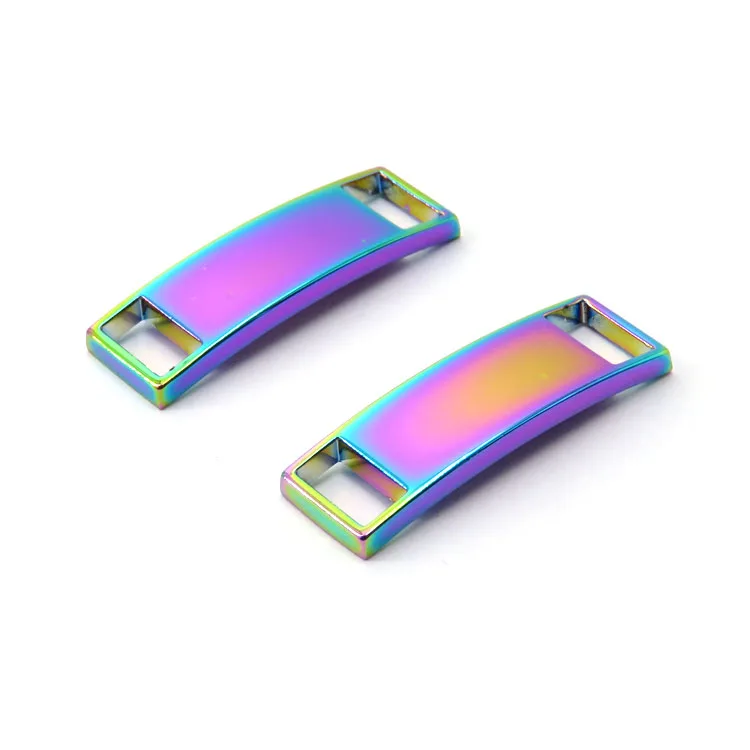 High quality Zinc alloy 2 hole engraved brand logo custom metal tags plates labels for shoes