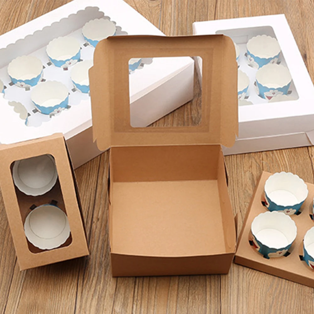 Коробка для торта одноразовая на заказ с окном коробка белая картонная крафт-бумага