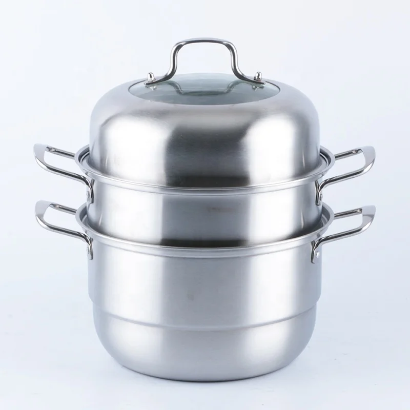 Multifunctional 28/30CM Stainless Steel Food Steamer With Glass Lid Cooking Pot 3Layers for Kitchen Restaurant