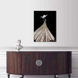 Modern Hand Painted Gold Glitters Dress Stretched Canvas Abstract Figure Artwork Home Decor Print On Canvas Custom Art Prints