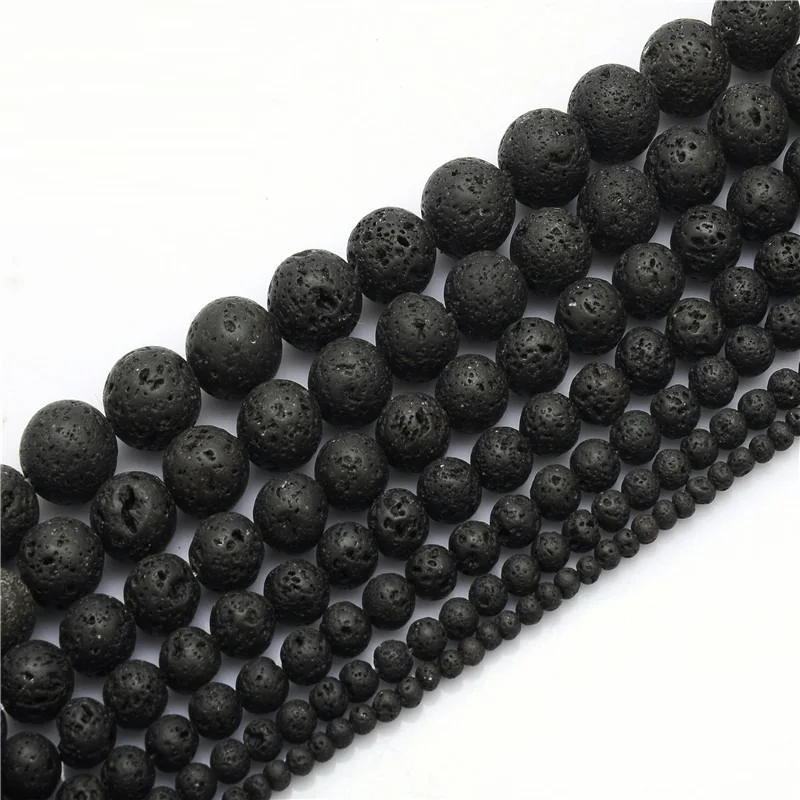Wholesale 4 6 8 10mm Lava Rock Black Loose Beads Healing Chakra Natural Stone Beads For DIY Necklace Bracelet Jewelry Making