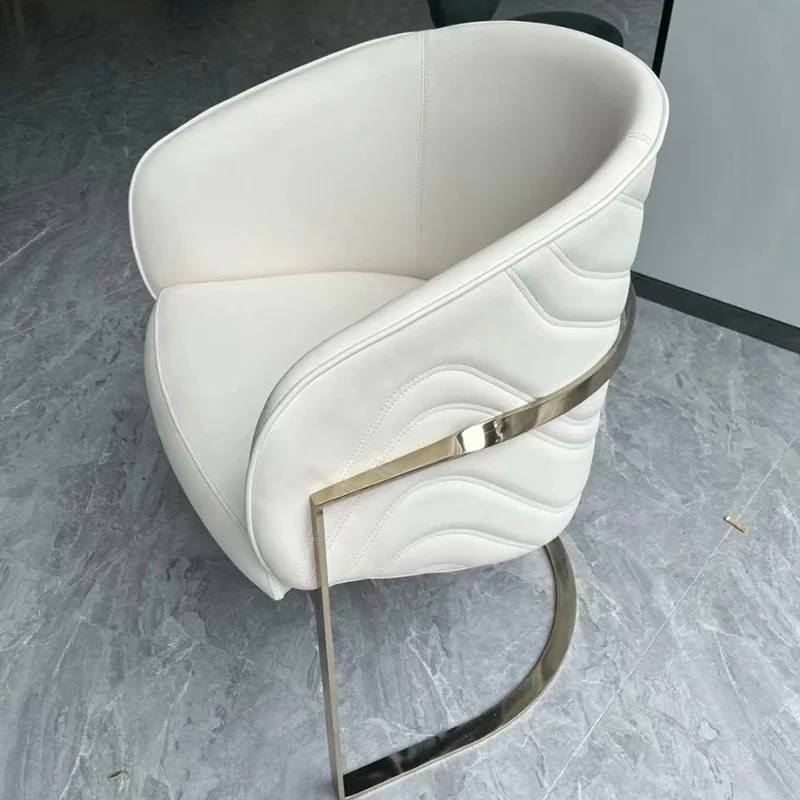 Modern nordic designer armchair dining room side chairs club leather and metal gold stainless steel legs high end dining chair