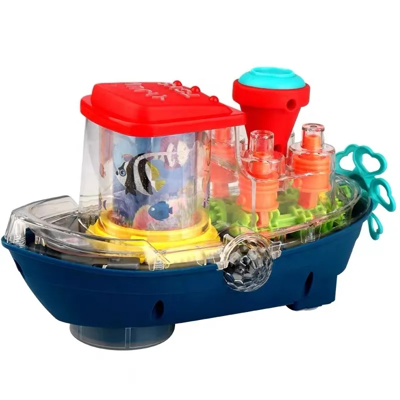Electric universal transparent gear boat with music and light rotating cruise ship kids toy boat