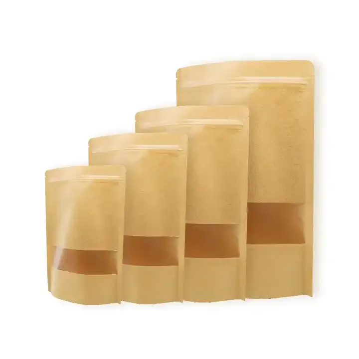 Wholesale Biodegradable Kraft paper bags Transparent PE Stand up Pouch Agriculture Bosheng Flexo Printing Hand Length Handle