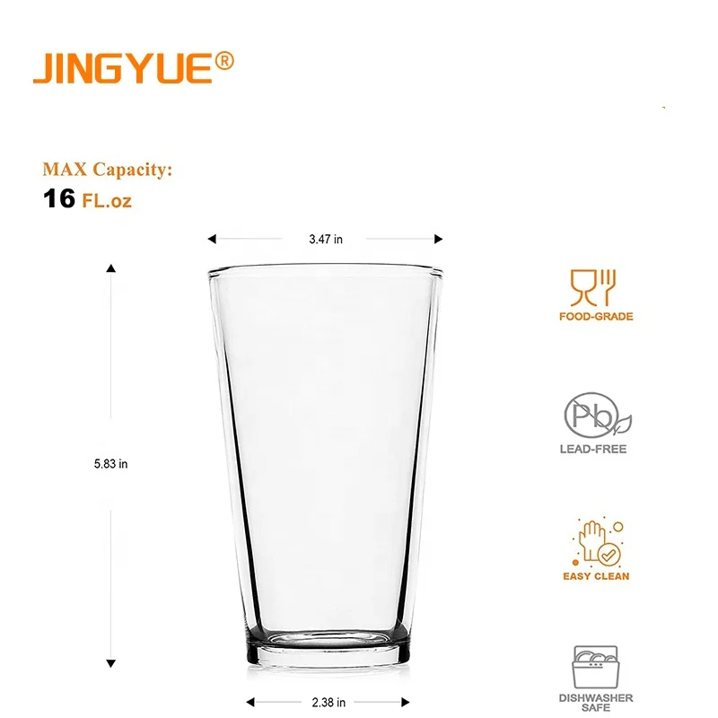 Elegant 16 oz Tall Clear Drinking Glass and All Purpose Tumblers 16 Ounce 480ml Clear Soda Juice Beer Pint Glass for Bar Pub