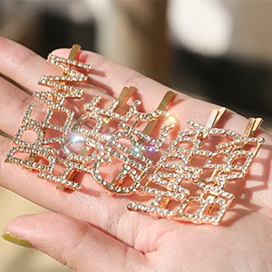 
Bobby Pins Barrettes Headwear Luxury Hair Jewellery Gold Word Hair Clip, Sparkly Letter Rhinestone for Women 