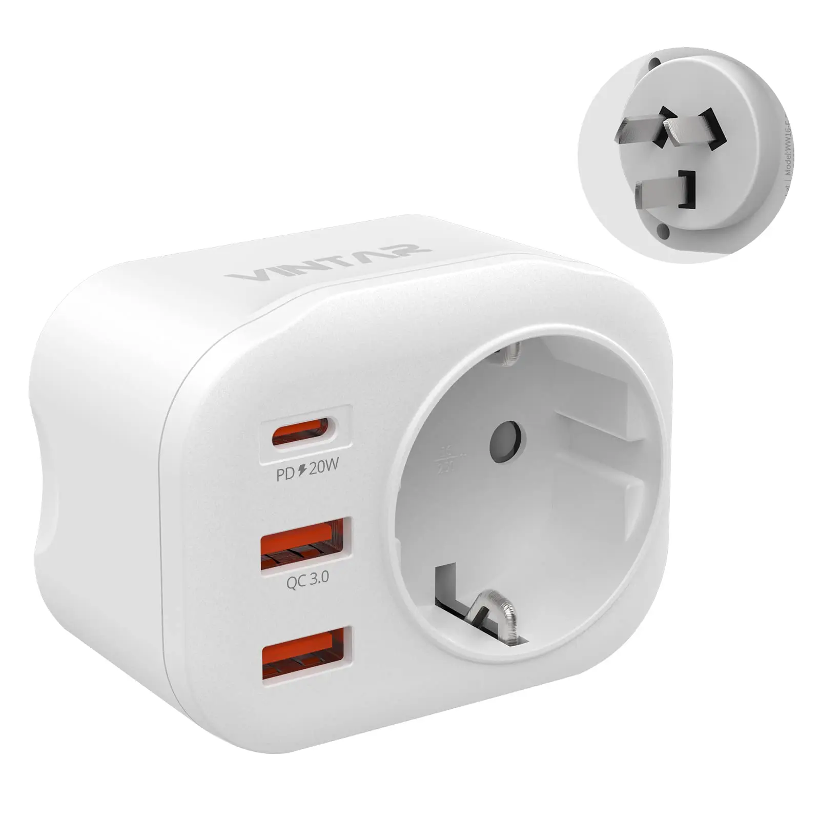 VINTAR 4-in-1 Quick Charge Travel Adapter Australia Travel Fast Charger Plug Adapter