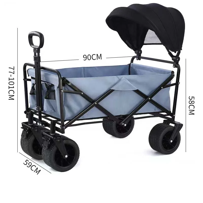 Folding Wagon Cart Portable Large Capacity Beach Camp Trolley Heavy Duty Utility Collapsible Wagon With All-Terrain Wheels