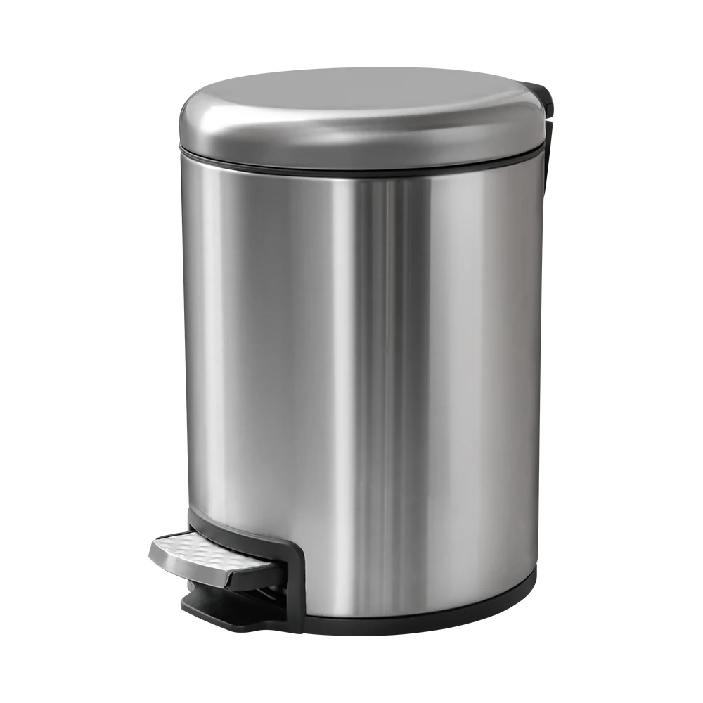 Stainless Steel 1.3 Gallon/5 Liter Round Step Trash Wastebasket Garbage Container Bin with Lid for Bathroom Powder Room Kitchen