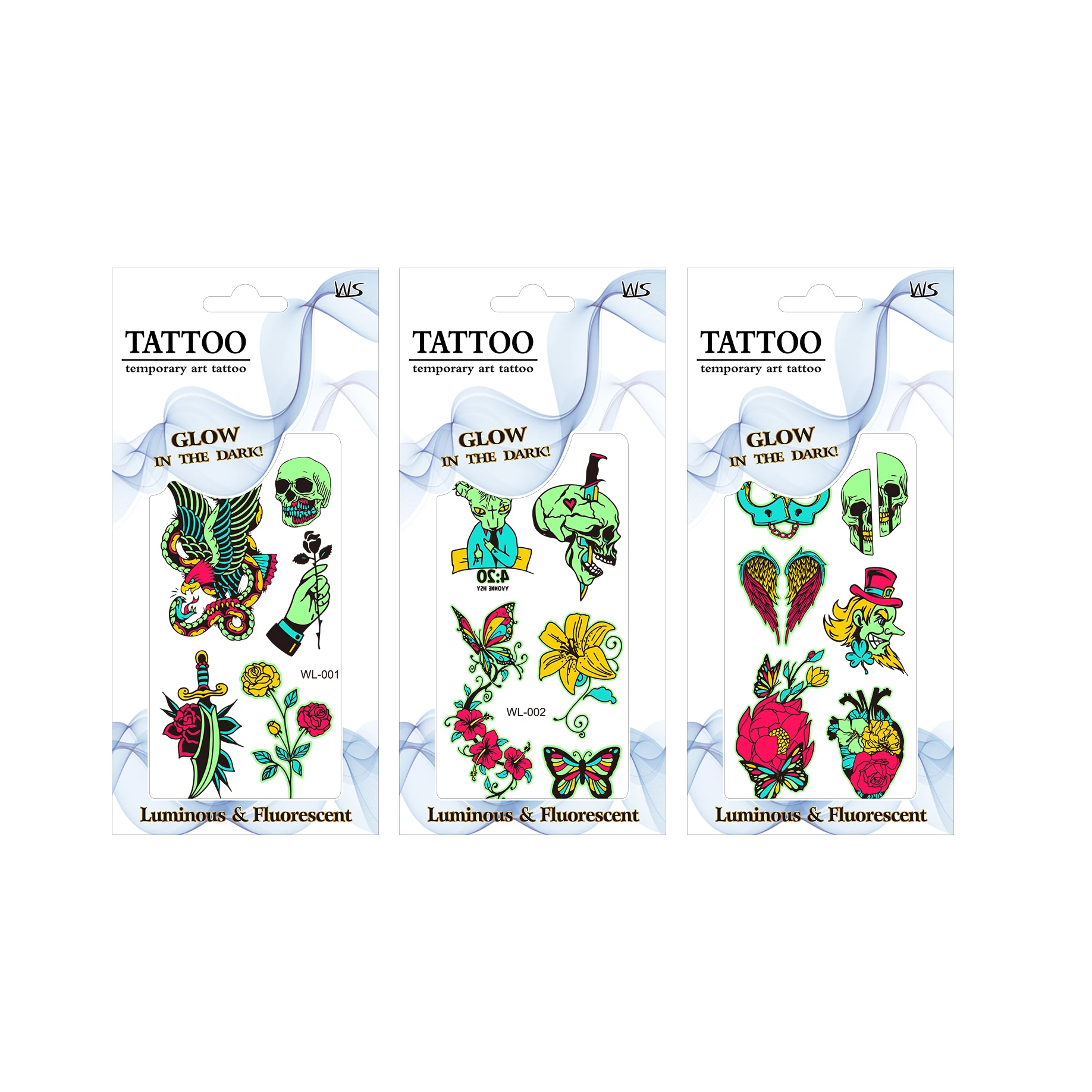 High Quality Halloween Zombie Floral Art Tattoo Stickers Dark Temporary Fluorescent Glow Stickers Cartoon Fluorescent Sticker