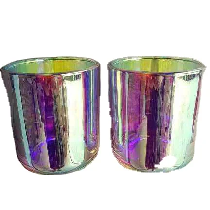 10oz Luxury Custom White Empty Holographic Glass Iridescent Candle Jars Without Lids
