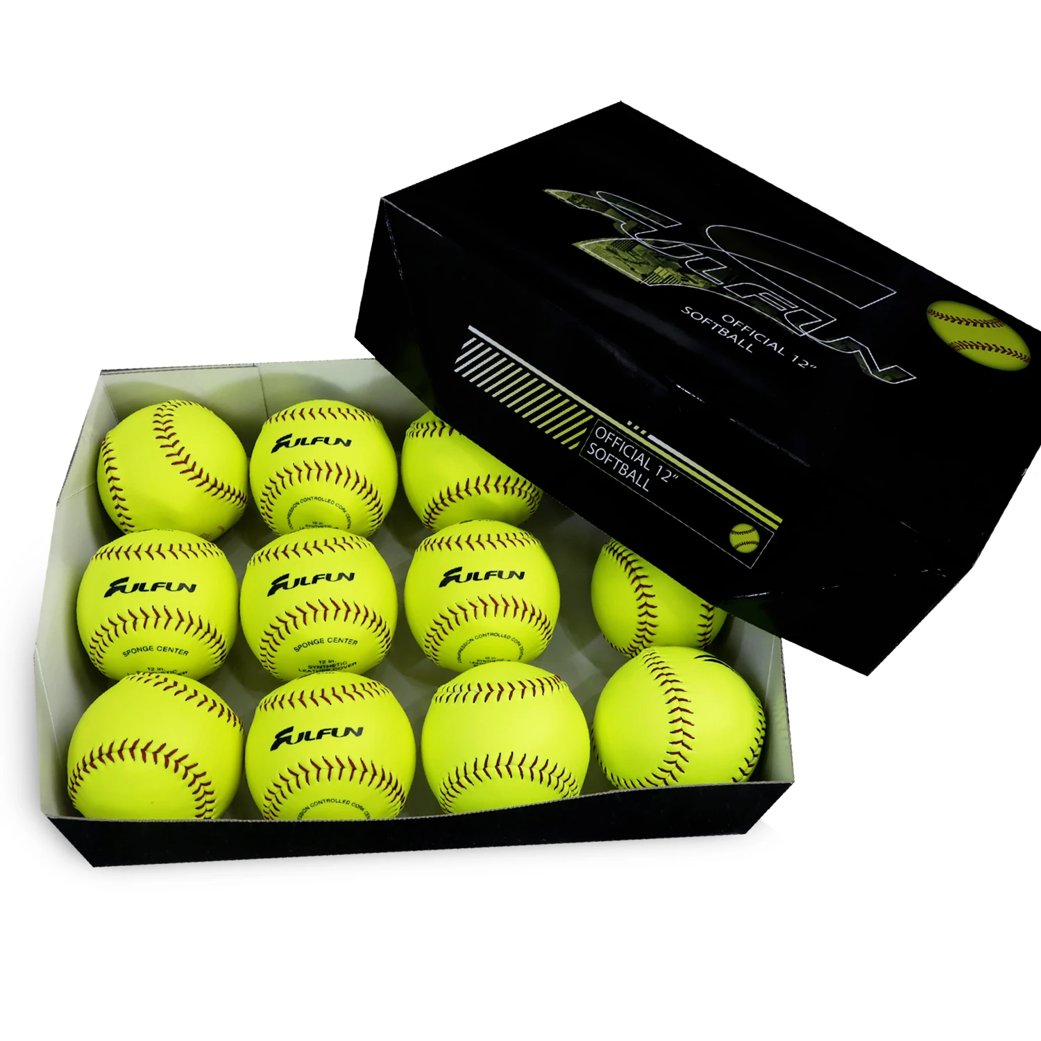 High quality optic Yellow synthetic Leather Softball Sports Practice balls slowpitch softball