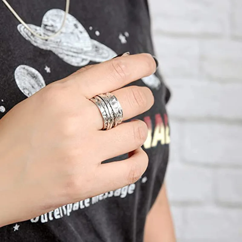 new 11mm three rings silver  spinner rotatable decompression stainless steel ring sun star moon Finger Rings