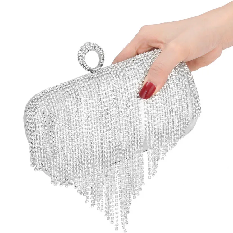 Popular Woman Handbag Banquet Party Diamond Bag Luxury Hot Selling Rhinestone Wedding Clutch Diamond Tassel Evening Party Bag