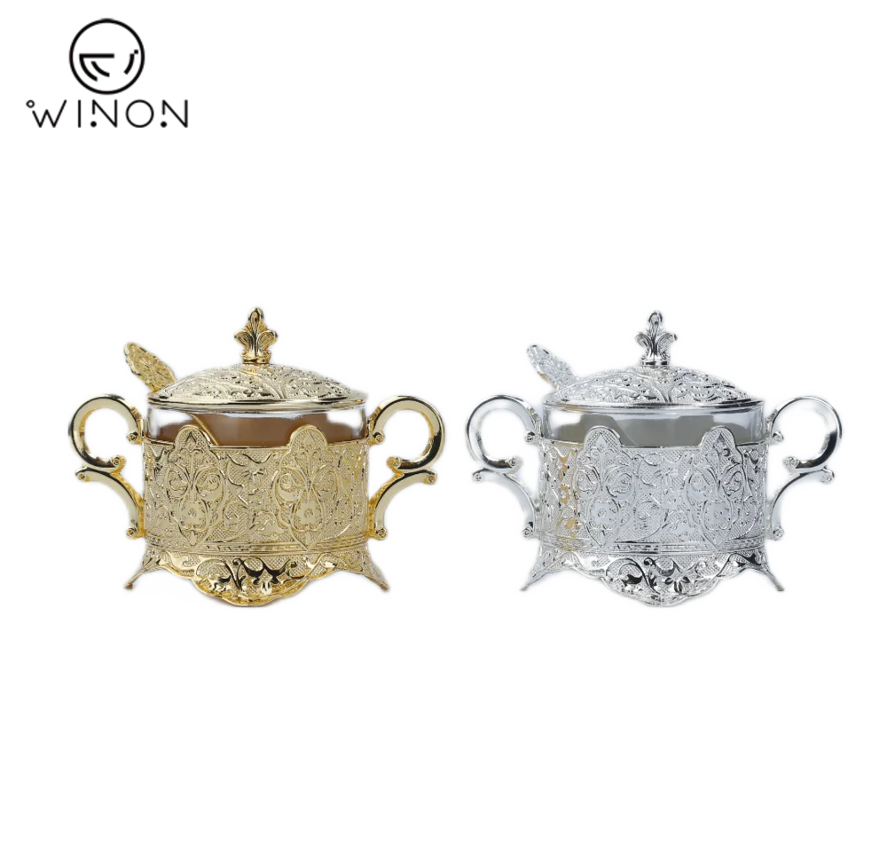 2022 Arabic Turkey Decorative Kitchen Canister  Floret Round Sugar Cup With Spoon