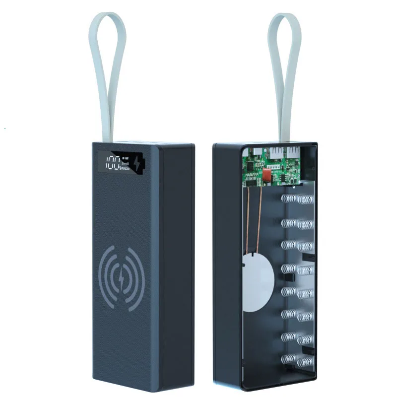 16 packs 18650 power bank case PD22.5W QI 15W (without battery) with LCD display easily transportation