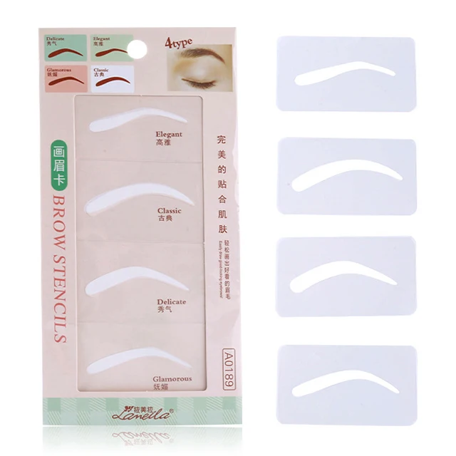 Lameila OEM Eye Brow Template 4pcs Washable Eyebrow Stamp Stencil Shaping Beauty Tool Eyebrow Stamp Set And Stencil Kit A0189