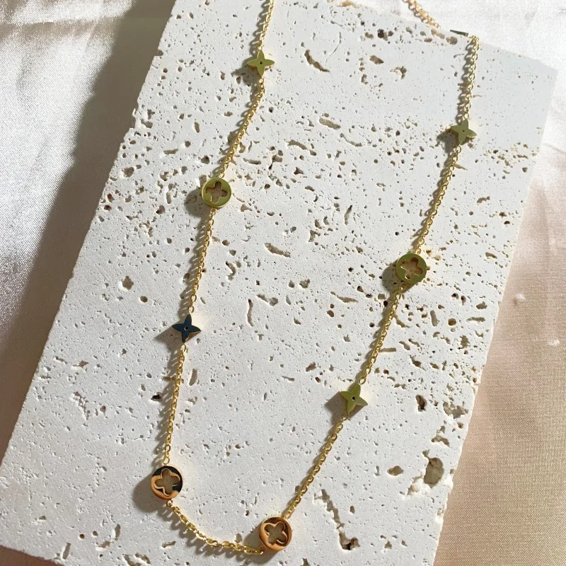 New Product Designer Jewelry Fashion Stainless Steel Simple 18k Gold Plated Clover Necklace for Women
