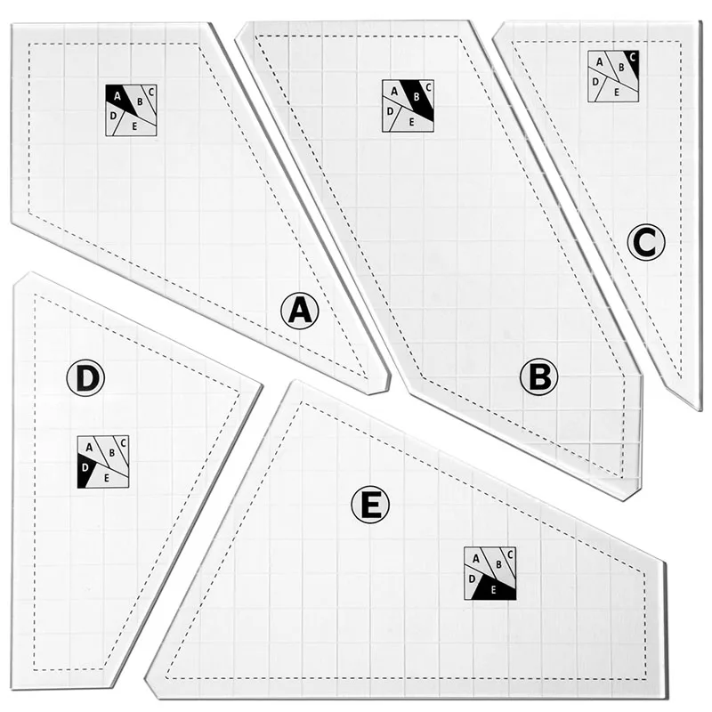 Quilting Cutting Template and Rulers,5 Pack Quilting Rulers Templates Set, Acrylic Quilting Templates Ruler DIY Hand Patchwork