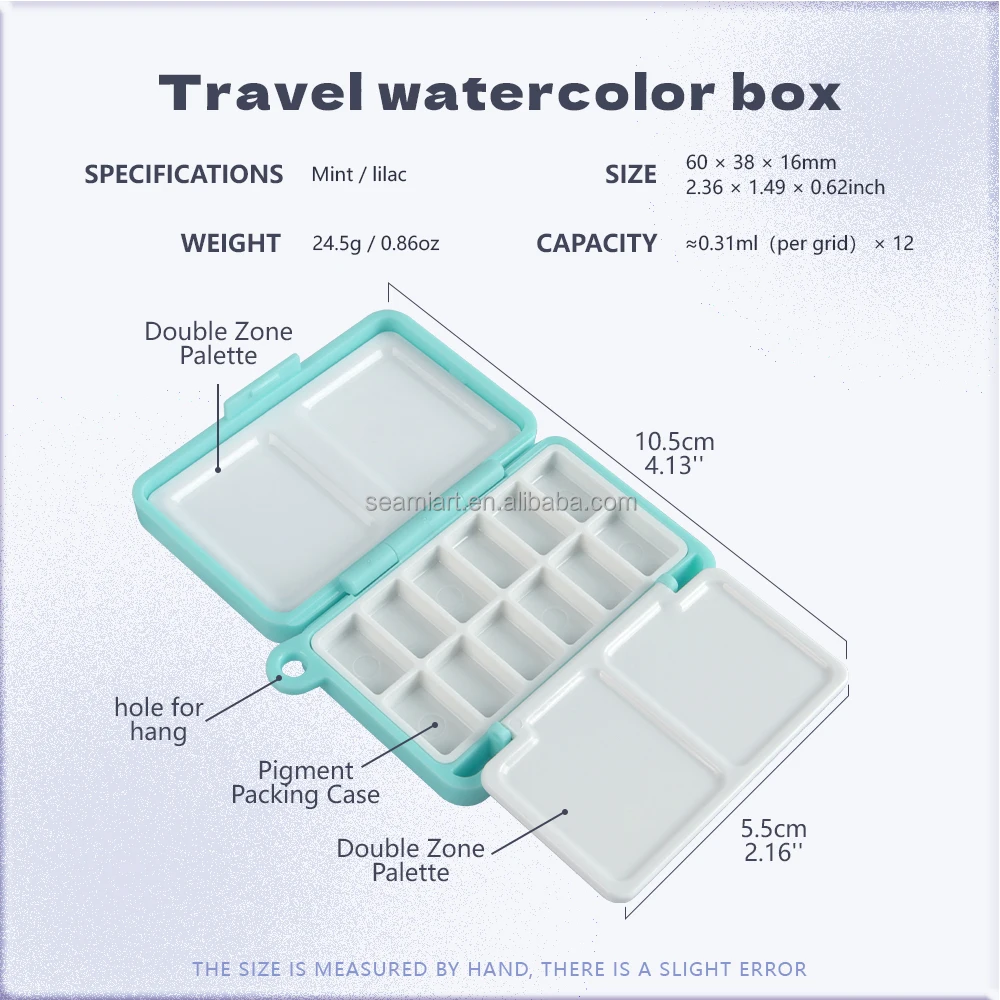 New Design 12 Grids Mini Plastic Portable Watercolor Painting Palette Box Travel Paint case