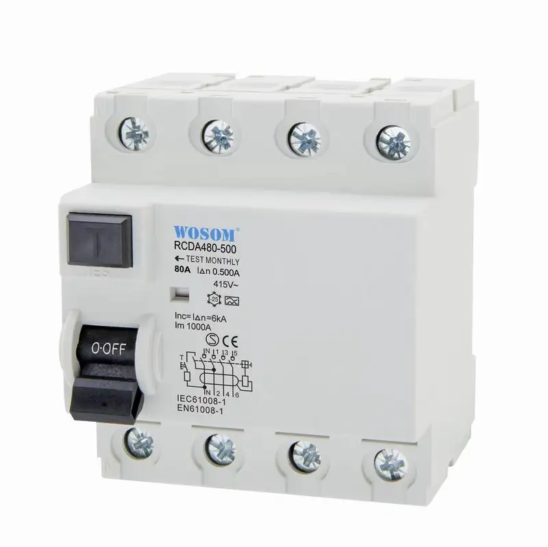 WOSOM High Quality RCD480-030 4Pole 80Amps 30mA socket rcd